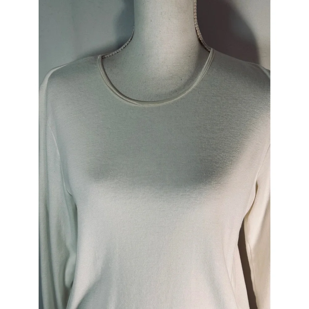 Carole Little Sport‎ Womens White Ribbed Long Sleeve USA Star Graphic Top Size L